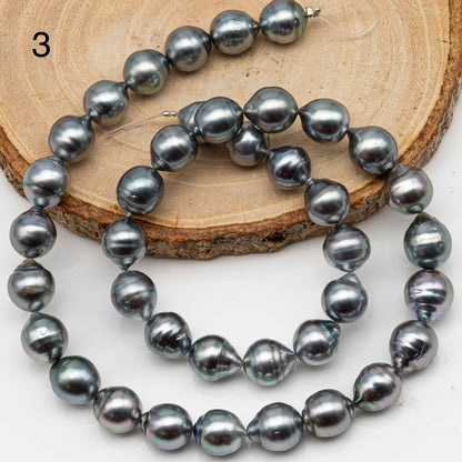 9-10mm Drop Tahitian Pearl in Full Strand with Gray and Blue Hue Natural Color and High Luster, With  Minor Blemishes, SKU # 2458TH