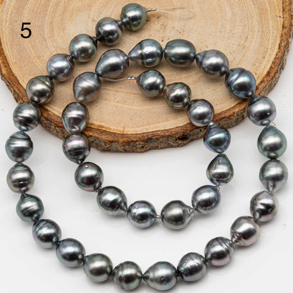 9-10mm Drop Tahitian Pearl in Full Strand with Gray and Blue Hue Natural Color and High Luster, With  Minor Blemishes, SKU # 2458TH