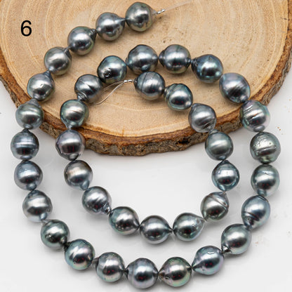 9-10mm Drop Tahitian Pearl in Full Strand with Gray and Blue Hue Natural Color and High Luster, With  Minor Blemishes, SKU # 2458TH