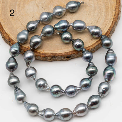 9-10mm Drop Tahitian Pearl in Full Strand with Gray and Blue Hue Natural Color and High Luster, With  Minor Blemishes, SKU # 2459TH