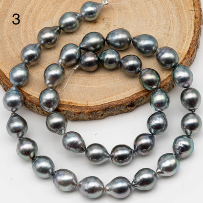 9-10mm Drop Tahitian Pearl in Full Strand with Gray and Blue Hue Natural Color and High Luster, With  Minor Blemishes, SKU # 2460TH