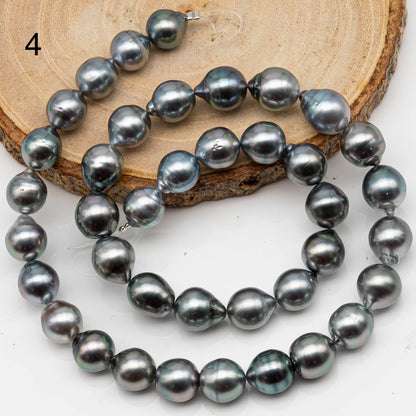 9-10mm Drop Tahitian Pearl in Full Strand with Gray and Blue Hue Natural Color and High Luster, With  Minor Blemishes, SKU # 2460TH