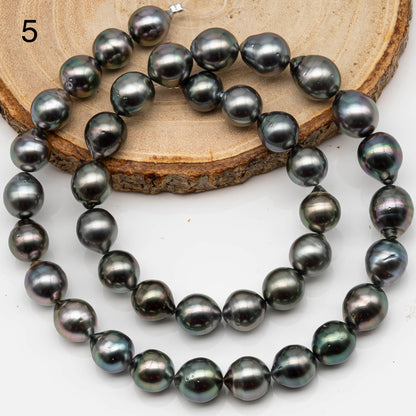 9-10mm Drop Tahitian Pearl in Full Strand with Gray and Blue Hue Natural Color and High Luster, With  Minor Blemishes, SKU # 2460TH