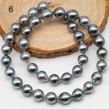9-10mm Drop Tahitian Pearl in Full Strand with Gray and Blue Hue Natural Color and High Luster, With  Minor Blemishes, SKU # 2460TH
