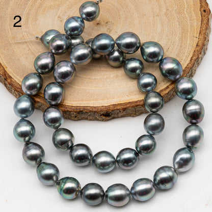 9-10mm Drop Tahitian Pearl in Full Strand with Silver Blue Natural Color and High Luster, With  Minor Blemishes, SKU # 2461TH
