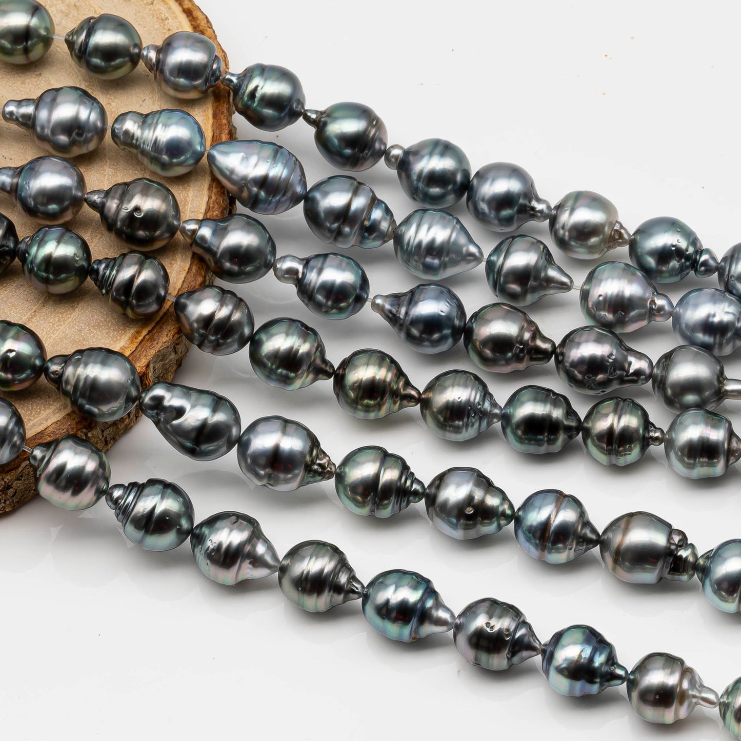 9-10mm Drop Tahitian Pearl in Full Strand with Natural Color and High Luster, With  Minor Blemishes, SKU # 2452TH