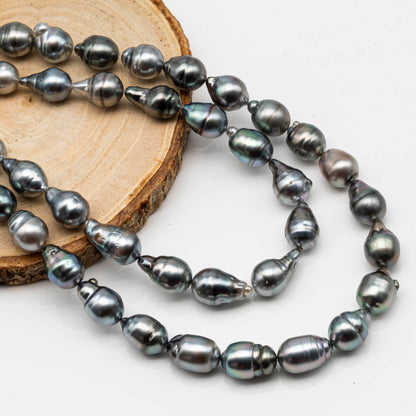 9-10mm Drop Tahitian Pearl in Full Strand with Silver Blue Natural Color and High Luster, With  Minor Blemishes, SKU # 2453TH