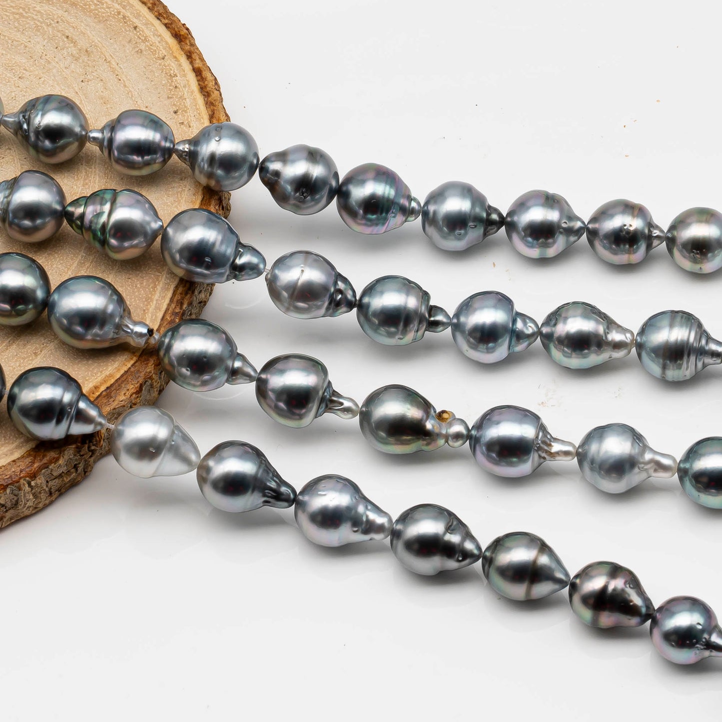 9-10mm Drop Tahitian Pearl in Full Strand with Silver Blue Natural Color and High Luster, With  Minor Blemishes, SKU # 2454TH