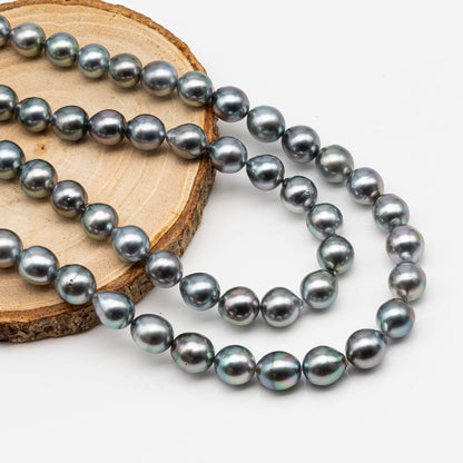 9-10mm Drop Tahitian Pearl in Full Strand with Silver Blue Natural Color and High Luster, With  Minor Blemishes, SKU # 2461TH