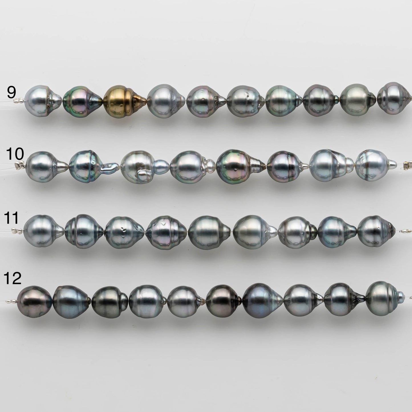 9-10mm Tahitian Pearl in Short Strand with All Natural Color with High Luster for Jewelry Making, SKU# 2472TH