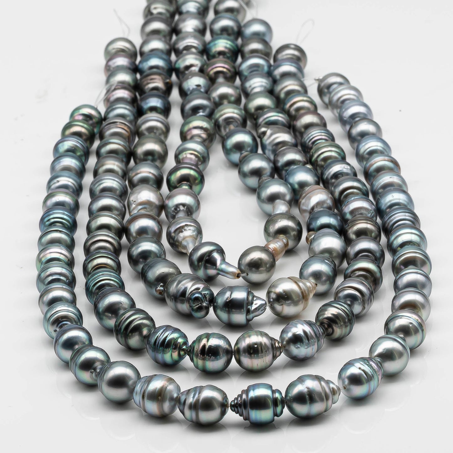 10-11mm Circle Tahitian Pearl in Full Strand with Gray and Blue Hue Natural Color and High Luster, With  Minor Blemishes, SKU # 2473TH