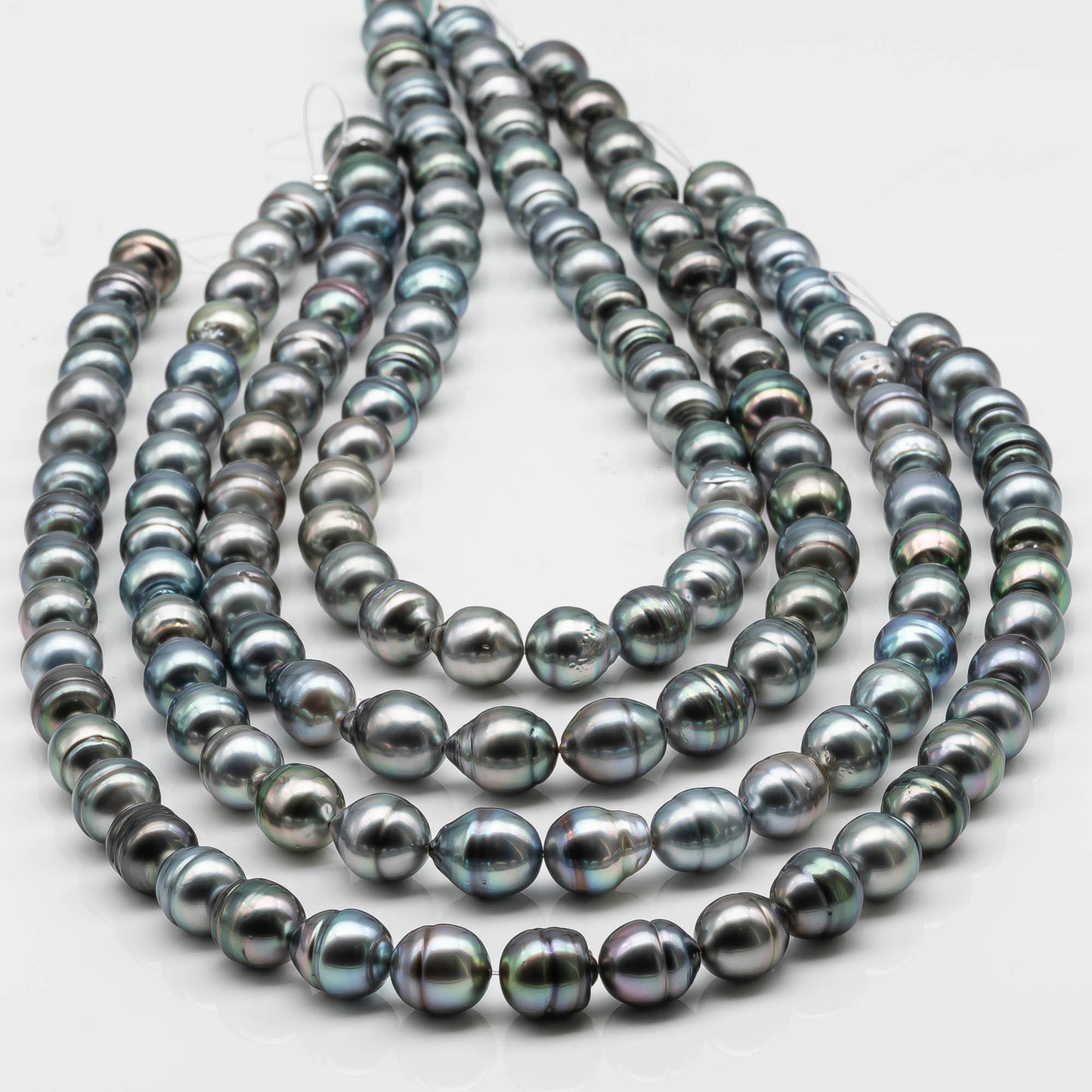 10-11mm Drop Tahitian Pearl in Full Strand with Silver Natural Color and High Luster, With  Minor Blemishes, SKU # 2475TH