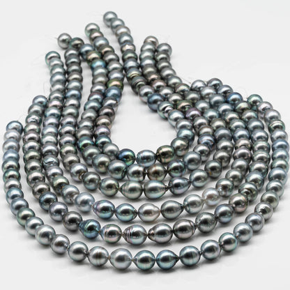 10-11mm Drop Tahitian Pearl in Full Strand with Gray and Blue Hue Natural Color and High Luster, With  Minor Blemishes, SKU # 2476TH