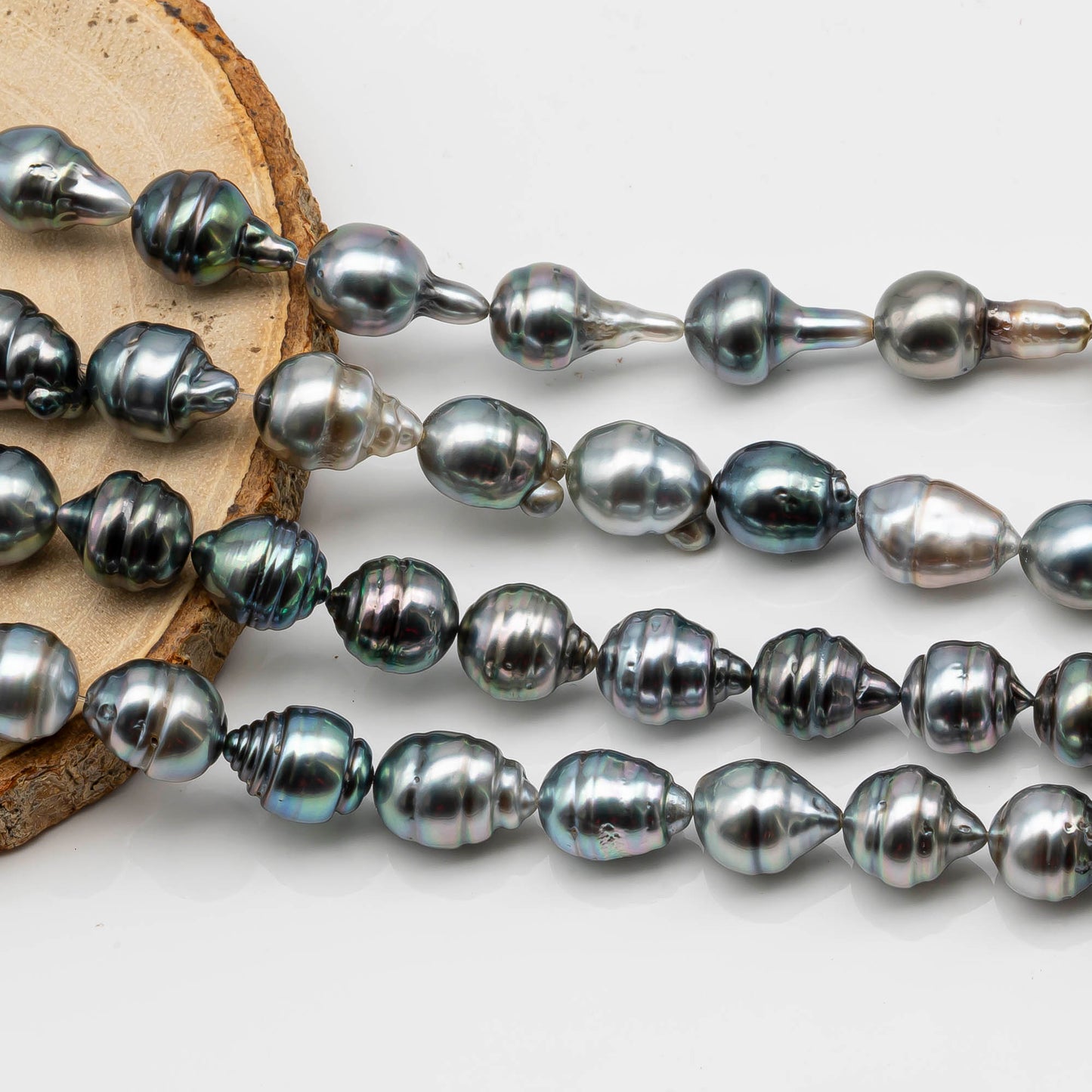 10-11mm Circle Tahitian Pearl in Full Strand with Gray and Blue Hue Natural Color and High Luster, With  Minor Blemishes, SKU # 2473TH