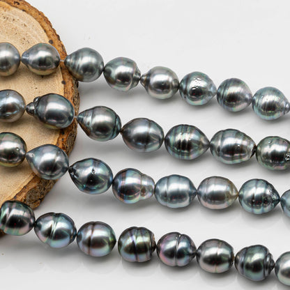 10-11mm Drop Tahitian Pearl in Full Strand with Silver Natural Color and High Luster, With  Minor Blemishes, SKU # 2475TH