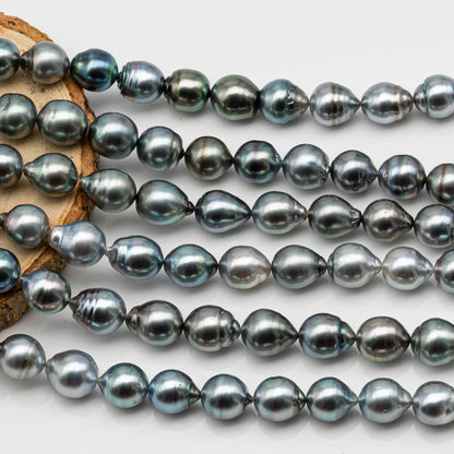 10-11mm Drop Tahitian Pearl in Full Strand with Gray and Blue Hue Natural Color and High Luster, With  Minor Blemishes, SKU # 2476TH