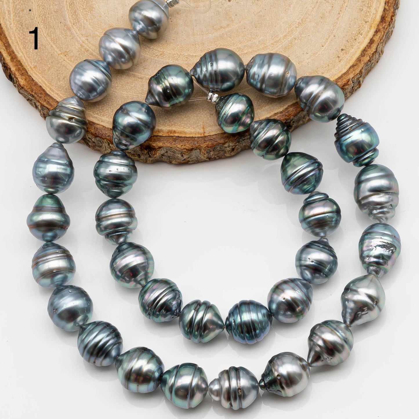 10-11mm Circle Tahitian Pearl in Full Strand with Gray and Blue Hue Natural Color and High Luster, With  Minor Blemishes, SKU # 2473TH
