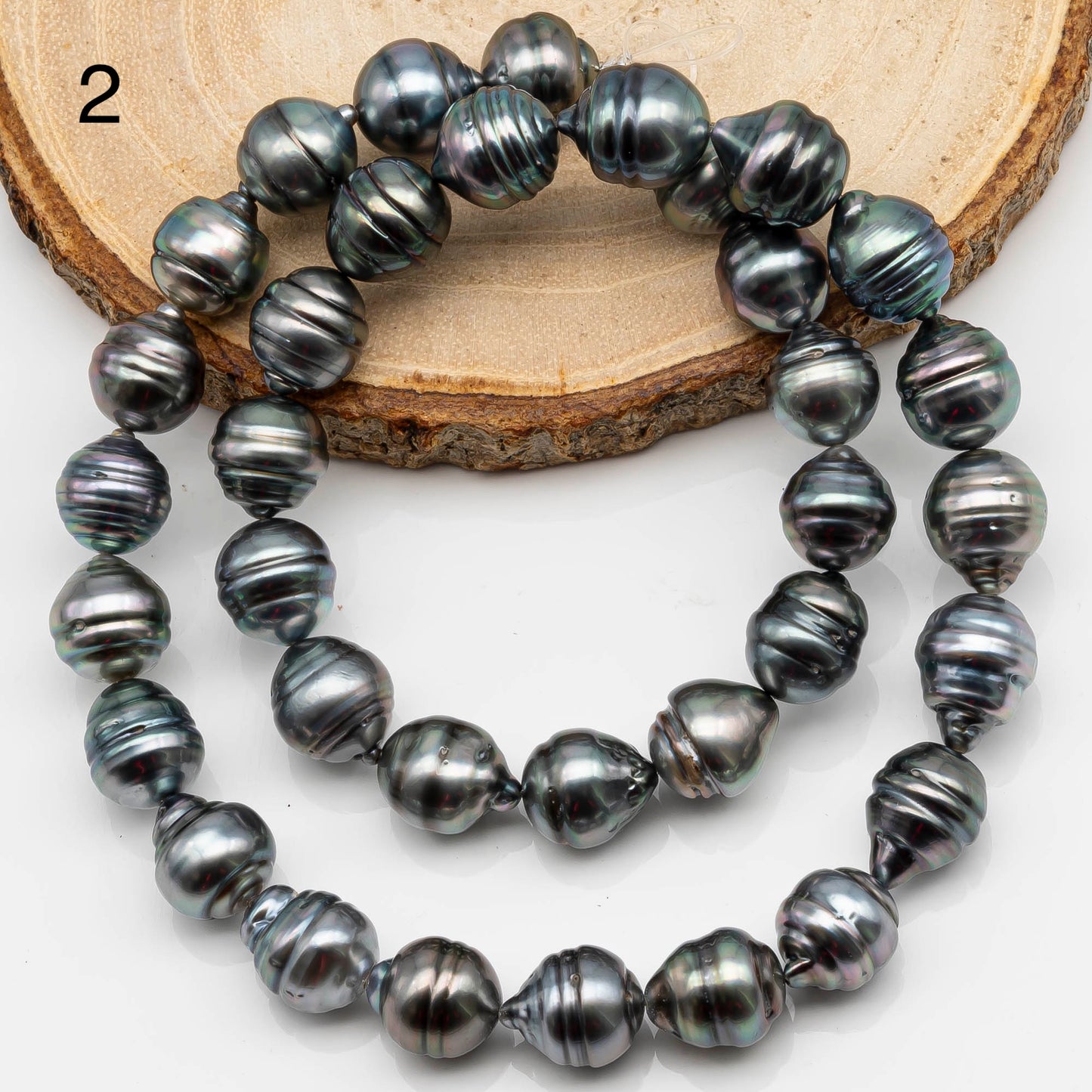 10-11mm Circle Tahitian Pearl in Full Strand with Gray and Blue Hue Natural Color and High Luster, With  Minor Blemishes, SKU # 2473TH