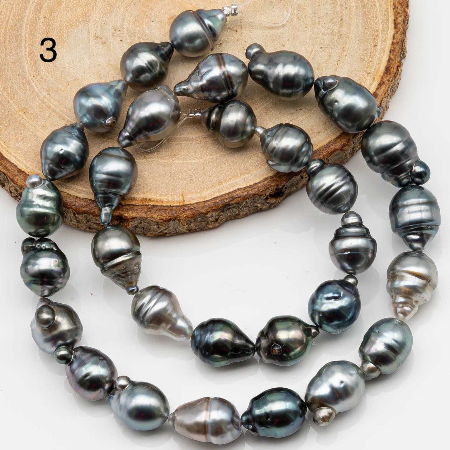 10-11mm Circle Tahitian Pearl in Full Strand with Gray and Blue Hue Natural Color and High Luster, With  Minor Blemishes, SKU # 2473TH
