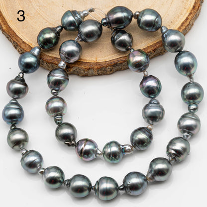 10-11mm Drop Tahitian Pearl in Full Strand Natural Color and High Luster, With  Minor Blemishes, SKU # 2474TH
