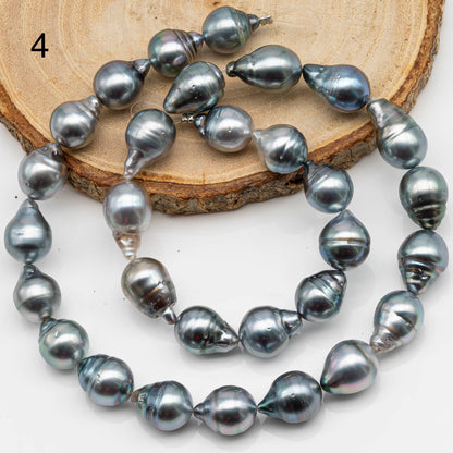10-11mm Drop Tahitian Pearl in Full Strand Natural Color and High Luster, With  Minor Blemishes, SKU # 2474TH