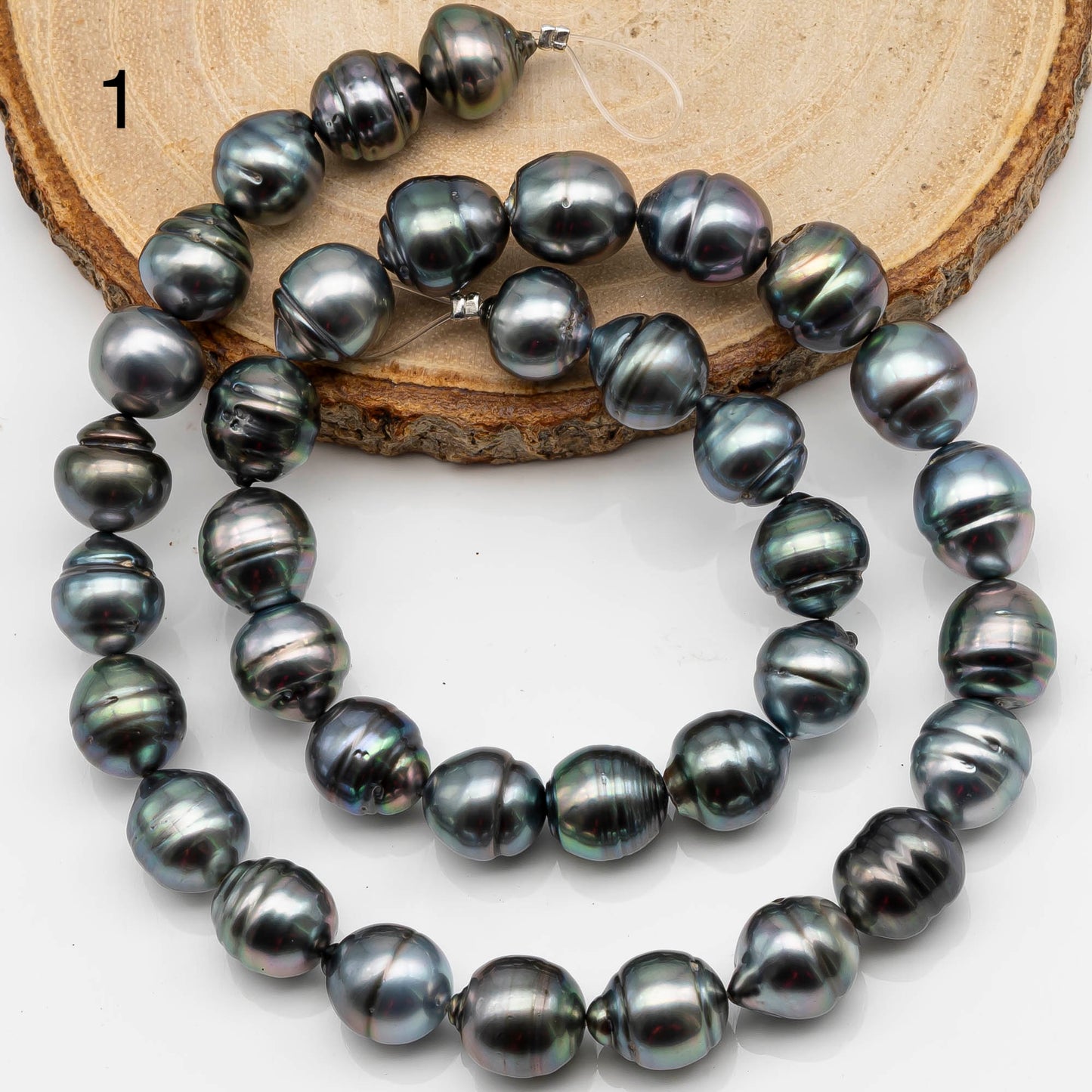 10-11mm Drop Tahitian Pearl in Full Strand with Silver Natural Color and High Luster, With  Minor Blemishes, SKU # 2475TH