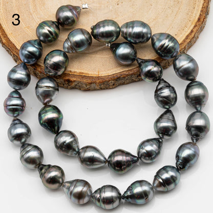10-11mm Drop Tahitian Pearl in Full Strand with Silver Natural Color and High Luster, With  Minor Blemishes, SKU # 2475TH