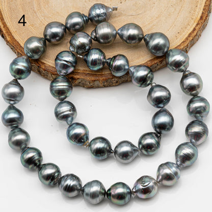 10-11mm Drop Tahitian Pearl in Full Strand with Silver Natural Color and High Luster, With  Minor Blemishes, SKU # 2475TH