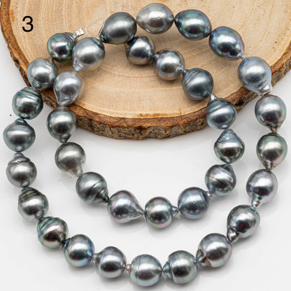 10-11mm Drop Tahitian Pearl in Full Strand with Gray and Blue Hue Natural Color and High Luster, With  Minor Blemishes, SKU # 2476TH