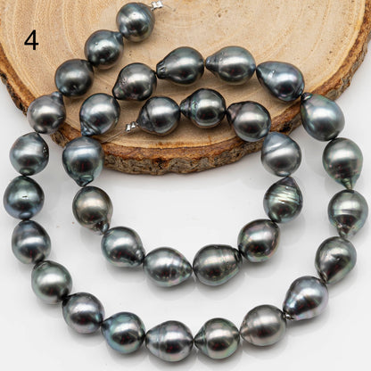 10-11mm Drop Tahitian Pearl in Full Strand with Gray and Blue Hue Natural Color and High Luster, With  Minor Blemishes, SKU # 2476TH