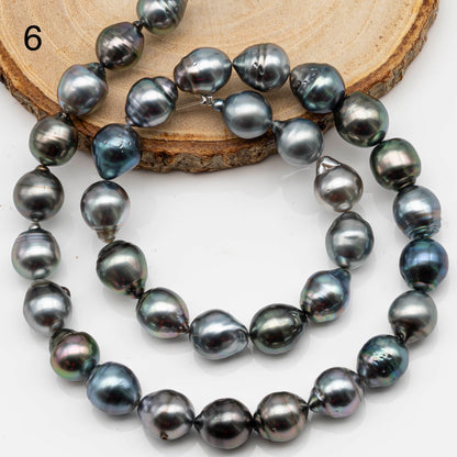 10-11mm Drop Tahitian Pearl in Full Strand with Gray and Blue Hue Natural Color and High Luster, With  Minor Blemishes, SKU # 2476TH