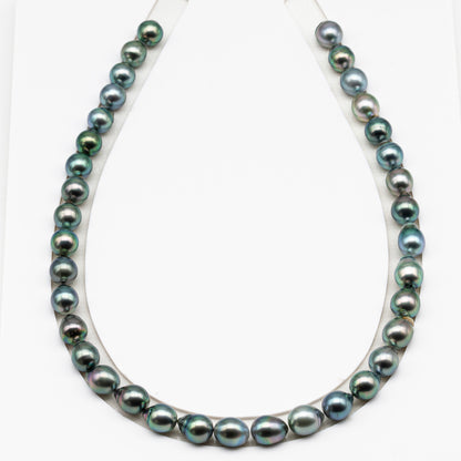 9-10mm Tahitian Pearl in Full Strand (No Hole), Natural Colors with High Luster, Temporarily Strung Pearls for Jewelry Making, SKU # 3188TH