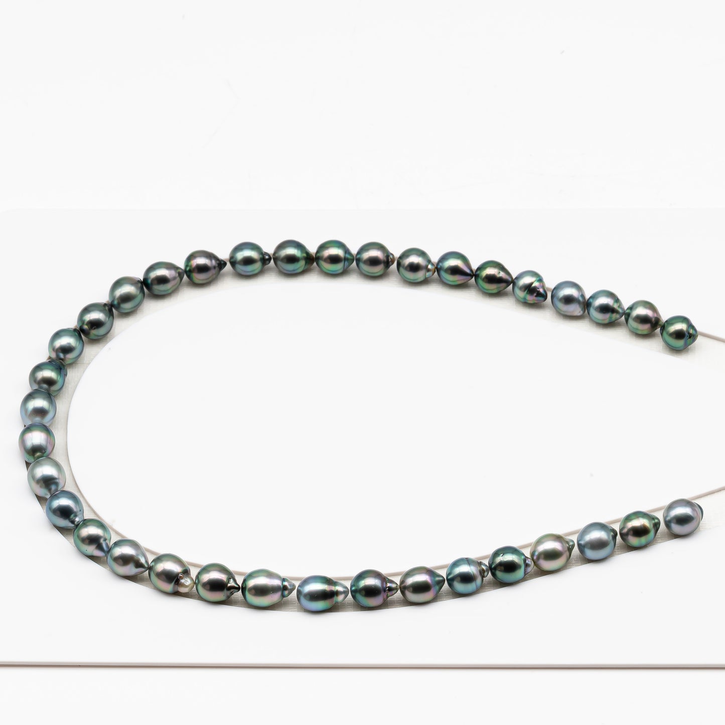 9-10mm Tahitian Pearl in Full Strand (No Hole), Natural Colors with High Luster, Temporarily Strung Pearls for Jewelry Making, SKU # 3188TH