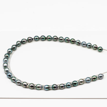 9-10mm Tahitian Pearl in Full Strand (No Hole), Natural Colors with High Luster, Temporarily Strung Pearls for Jewelry Making, SKU # 3188TH
