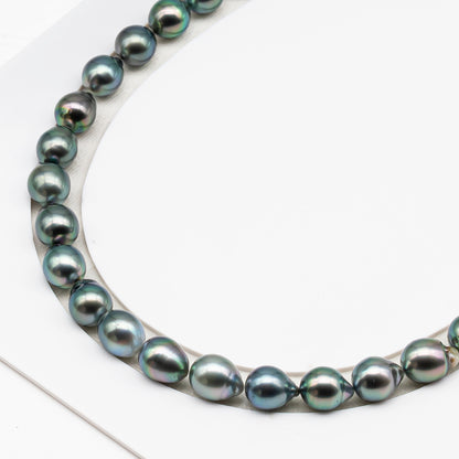 9-10mm Tahitian Pearl in Full Strand (No Hole), Natural Colors with High Luster, Temporarily Strung Pearls for Jewelry Making, SKU # 3188TH