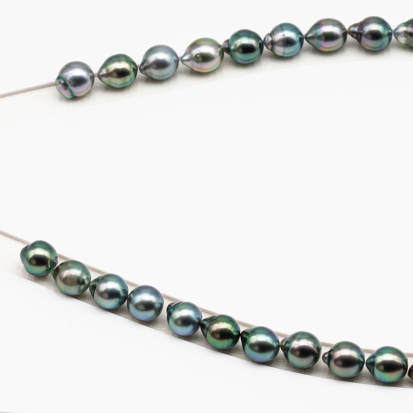 9-10mm Tahitian Pearl in Full Strand (No Hole), Natural Colors with High Luster, Temporarily Strung Pearls for Jewelry Making, SKU # 3188TH
