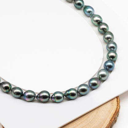 9-10mm Tahitian Pearl in Full Strand (No Hole), Natural Colors with High Luster, Temporarily Strung Pearls for Jewelry Making, SKU # 3188TH