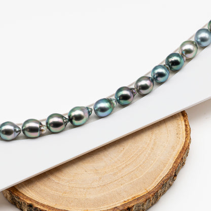 9-10mm Tahitian Pearl in Full Strand (No Hole), Natural Colors with High Luster, Temporarily Strung Pearls for Jewelry Making, SKU # 3188TH