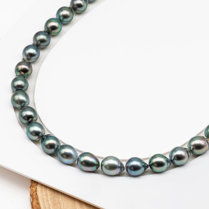 9-10mm Tahitian Pearl in Full Strand (No Hole), Natural Colors with High Luster, Temporarily Strung Pearls for Jewelry Making, SKU # 3188TH