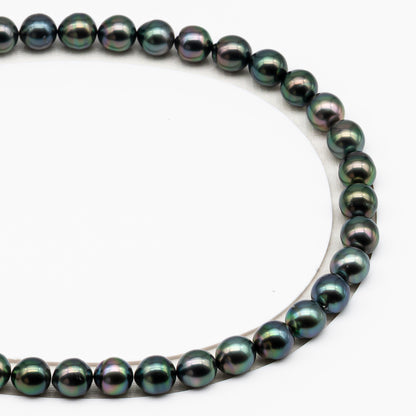 9-10mm Tahitian Pearl in Full Strand (No Hole), Natural Colors with High Luster, Temporarily Strung Pearls for Jewelry Making, SKU # 3189TH