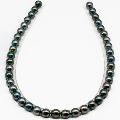 9-10mm Tahitian Pearl in Full Strand (No Hole), Natural Colors with High Luster, Temporarily Strung Pearls for Jewelry Making, SKU # 3189TH