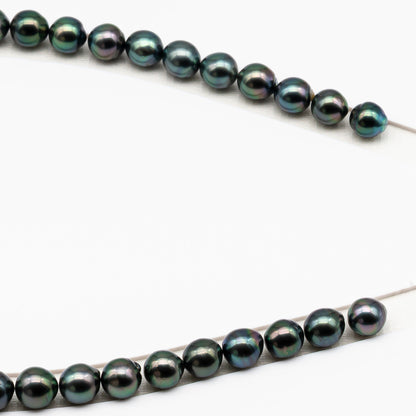 9-10mm Tahitian Pearl in Full Strand (No Hole), Natural Colors with High Luster, Temporarily Strung Pearls for Jewelry Making, SKU # 3189TH