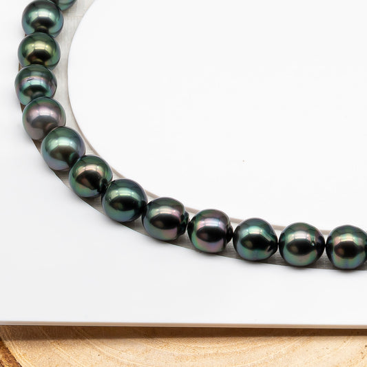 9-10mm Tahitian Pearl in Full Strand (No Hole), Natural Colors with High Luster, Temporarily Strung Pearls for Jewelry Making, SKU # 3189TH