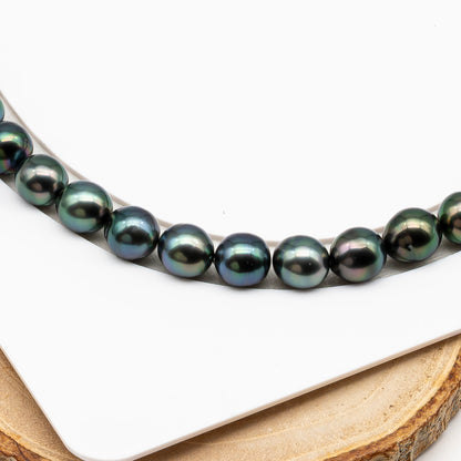 9-10mm Tahitian Pearl in Full Strand (No Hole), Natural Colors with High Luster, Temporarily Strung Pearls for Jewelry Making, SKU # 3189TH