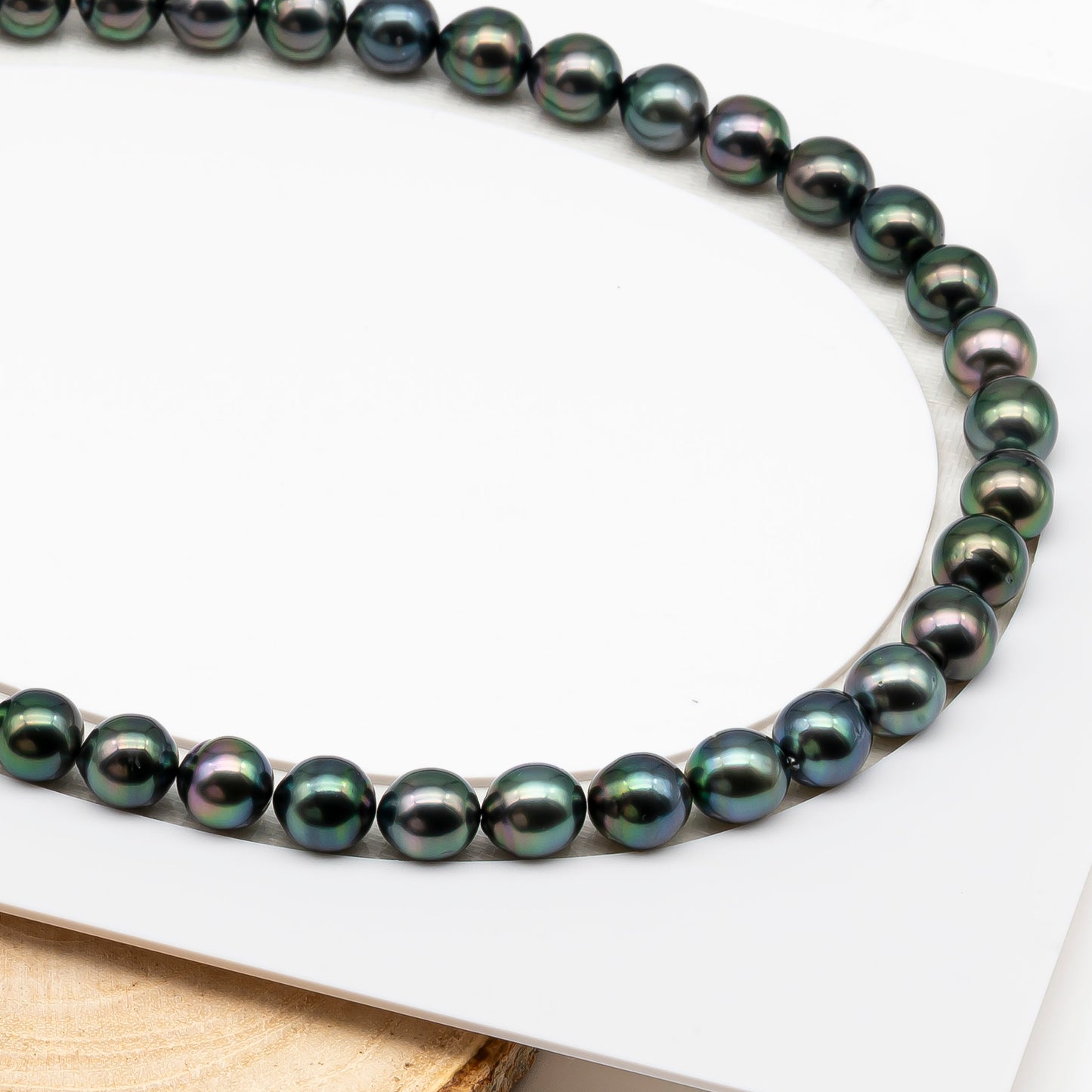 9-10mm Tahitian Pearl in Full Strand (No Hole), Natural Colors with High Luster, Temporarily Strung Pearls for Jewelry Making, SKU # 3189TH