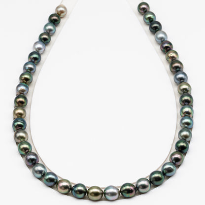 9-10mm Tahitian Pearl in Full Strand (No Hole), Natural Colors with High Luster, Temporarily Strung Pearls for Jewelry Making, SKU # 3190TH