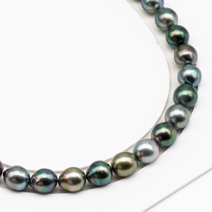 9-10mm Tahitian Pearl in Full Strand (No Hole), Natural Colors with High Luster, Temporarily Strung Pearls for Jewelry Making, SKU # 3190TH
