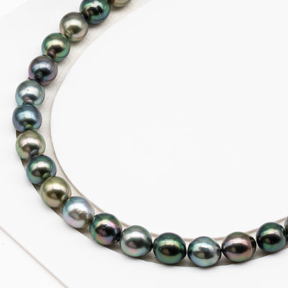 9-10mm Tahitian Pearl in Full Strand (No Hole), Natural Colors with High Luster, Temporarily Strung Pearls for Jewelry Making, SKU # 3190TH