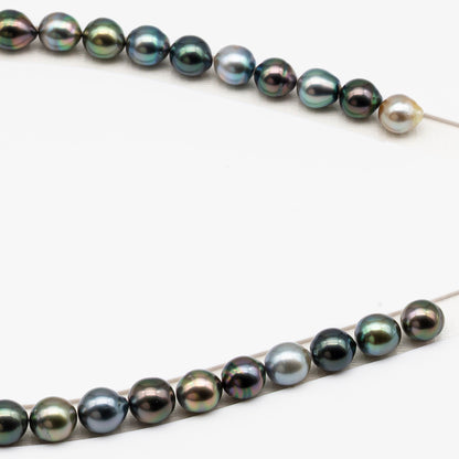 9-10mm Tahitian Pearl in Full Strand (No Hole), Natural Colors with High Luster, Temporarily Strung Pearls for Jewelry Making, SKU # 3190TH
