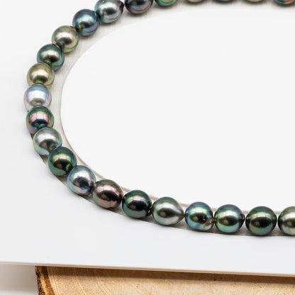 9-10mm Tahitian Pearl in Full Strand (No Hole), Natural Colors with High Luster, Temporarily Strung Pearls for Jewelry Making, SKU # 3190TH